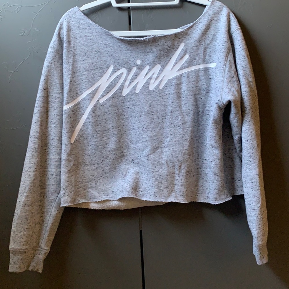 Women’s Pink Cropped Gray Sweatshirt